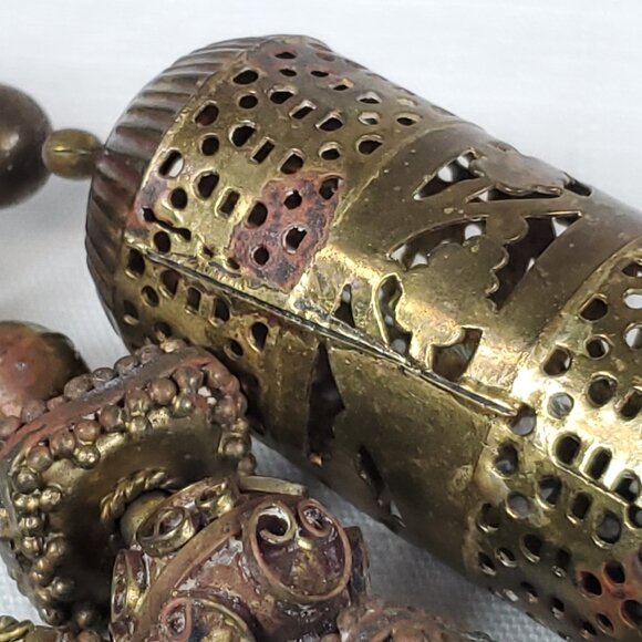 Vintage Unique Brass Metal Large Ornate Beading Necklace - Picture 9 of 14